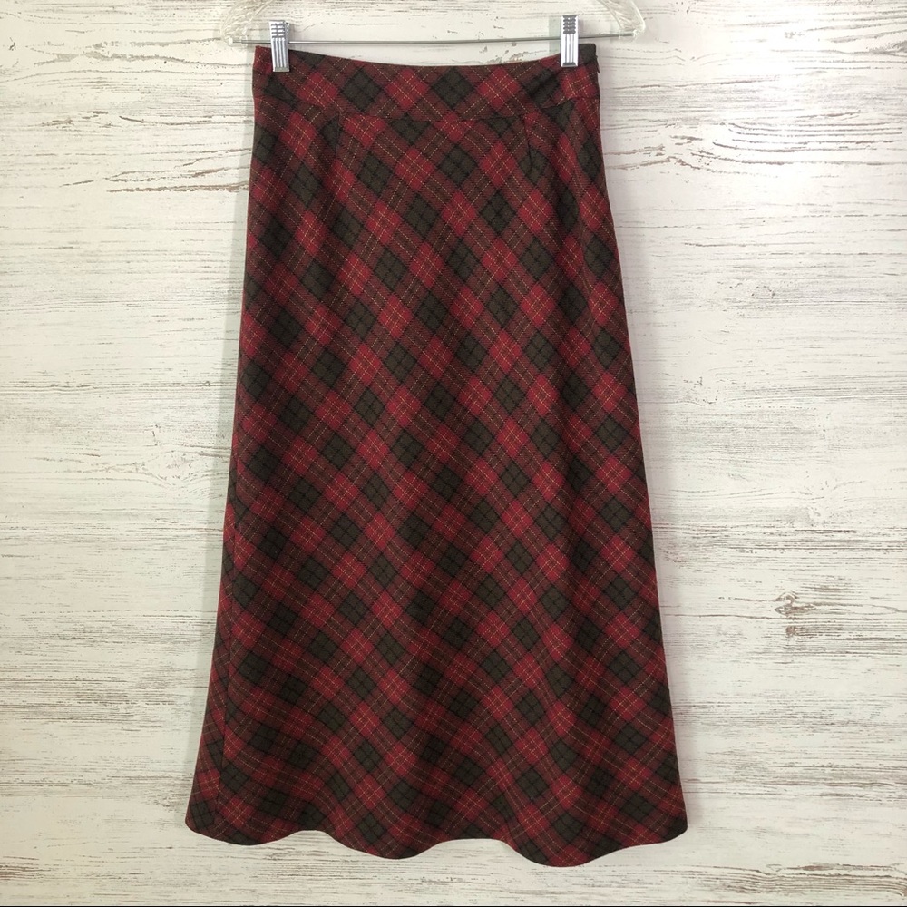 VINTAGE GAP 90s Y2K Wool Plaid Tartan A Line Maxi Skirt Academia